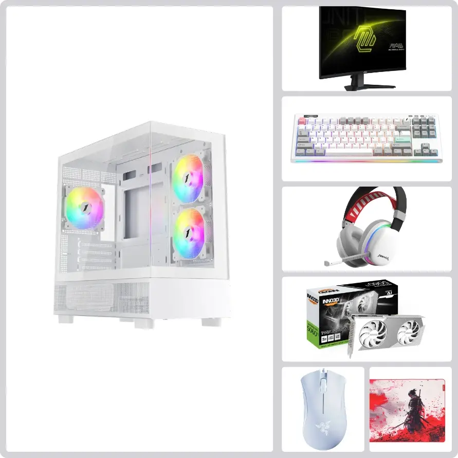 Blaze BL-506TiRBND Ryzen 5-7600, Nvidia GeForce RTX 5060 Ti 8GB/16GB Graphic Card, 16GB/32GB DDR5 RAM, 1TB NVMe SSD, ASUS PRIME A620M-K Motherboard | Mid-Range Gaming Bundle Set (250Hz Curved Monitor + Keyboard + Mouse + Headset + Mousepad)