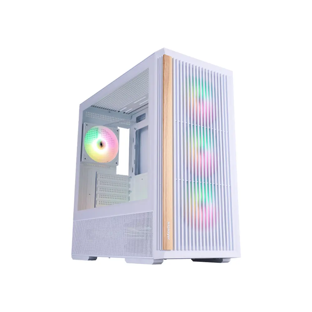 1stPlayer WD5 Middle Tower Light Wood White Gaming ATX Case (4 Fan Inside, Support 10 Fans)