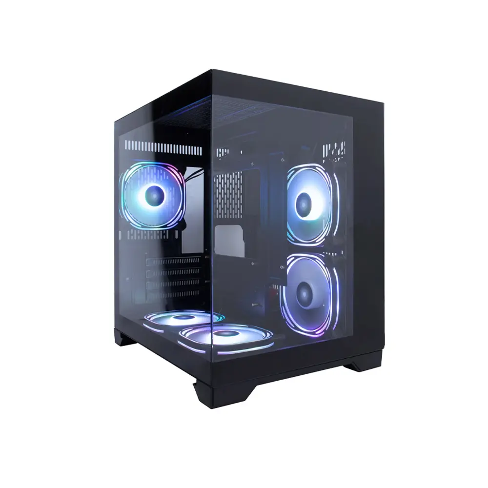 1stPlayer MegaView (MV5-TP) Micro Tower Black Gaming ATX Case (3 Fan Inside, Support 7 Fans)
