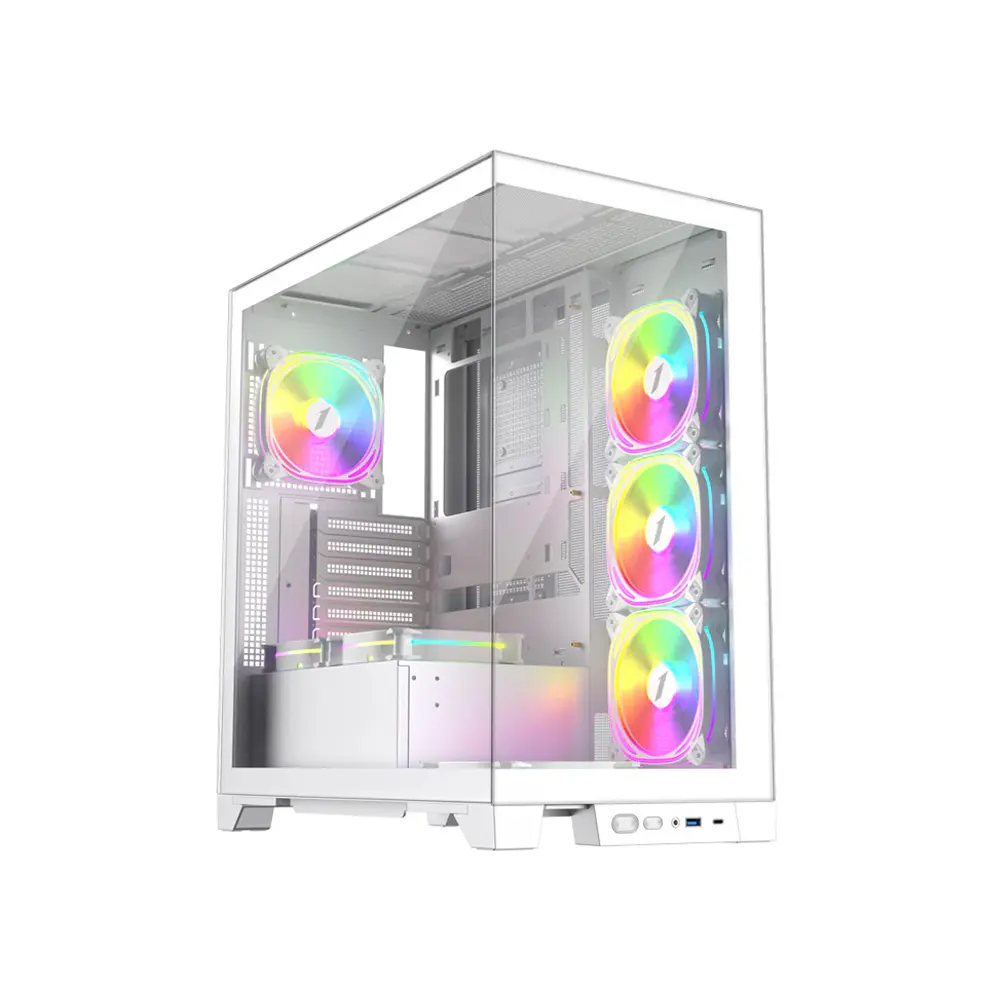 1stPlayer Mi8 Middle Tower White Gaming ATX Case (4 Fan Inside, Support 10 Fans)