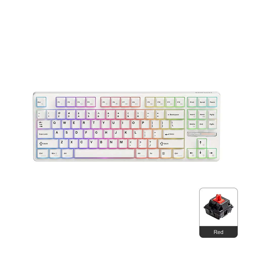 1stPlayer DK6.0 Tenkeyless 87 Key Red Switch RGB Hot Swappable Wired White Gaming Keyboard