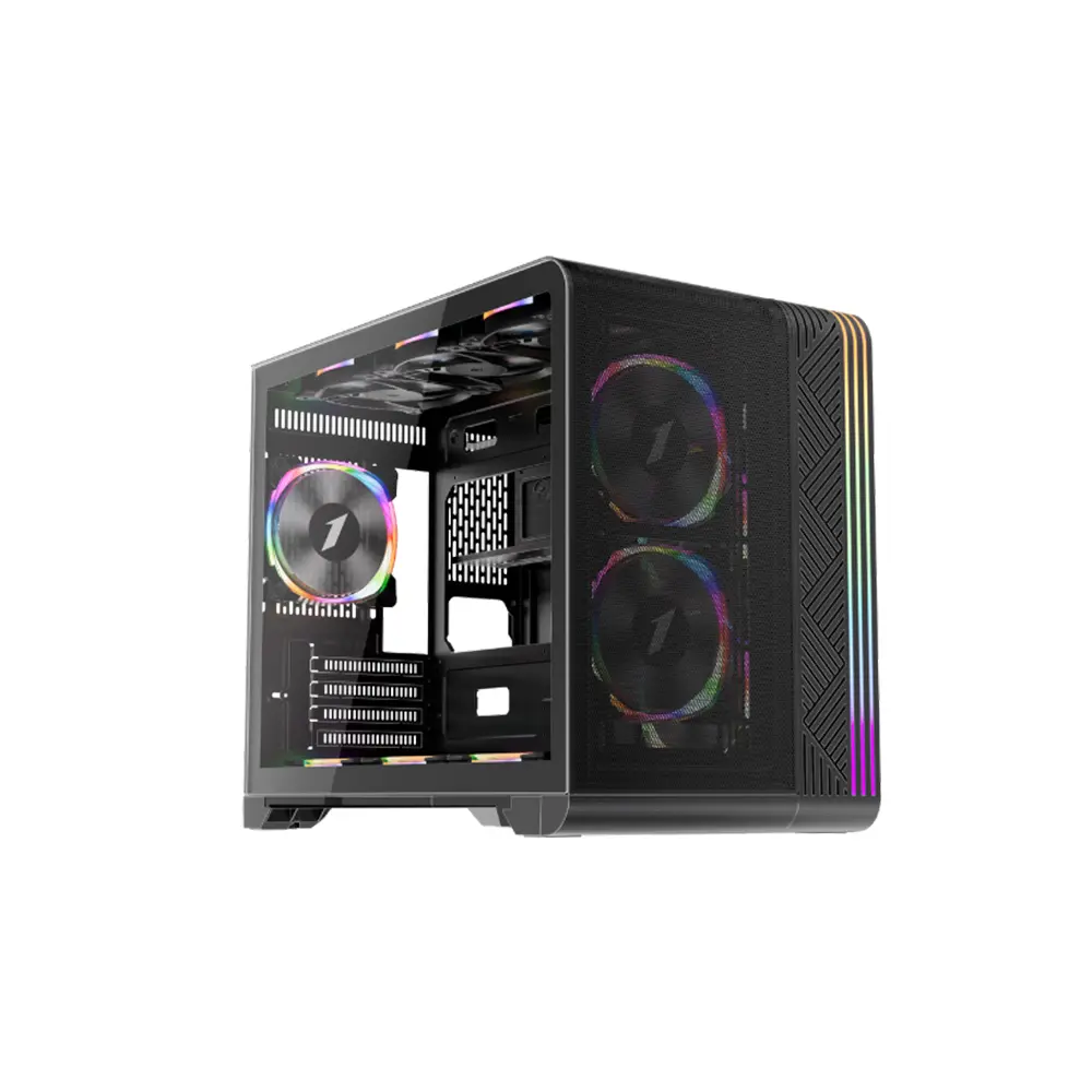 1stPlayer VT6 Micro Tower Black Gaming ATX Case (3 Fan Inside, Support 11 Fans)