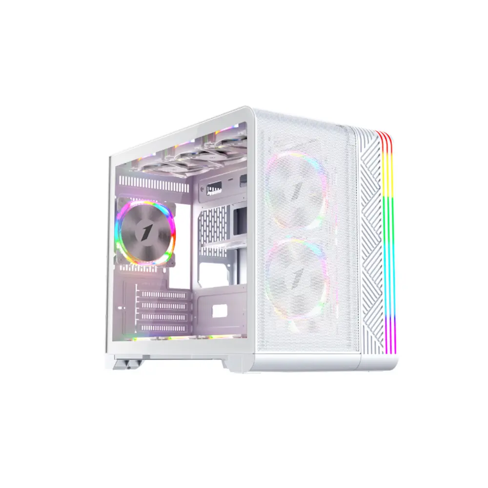 1stPlayer VT6 Micro Tower White Gaming ATX Case (3 Fan Inside, Support 11 Fans)