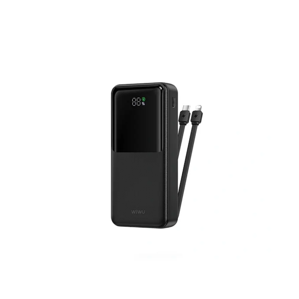 Wiwu Essen 22.5W 20000mAh Black Power Bank with Built-in PD & Lightning Fast Charging Cables (P082)