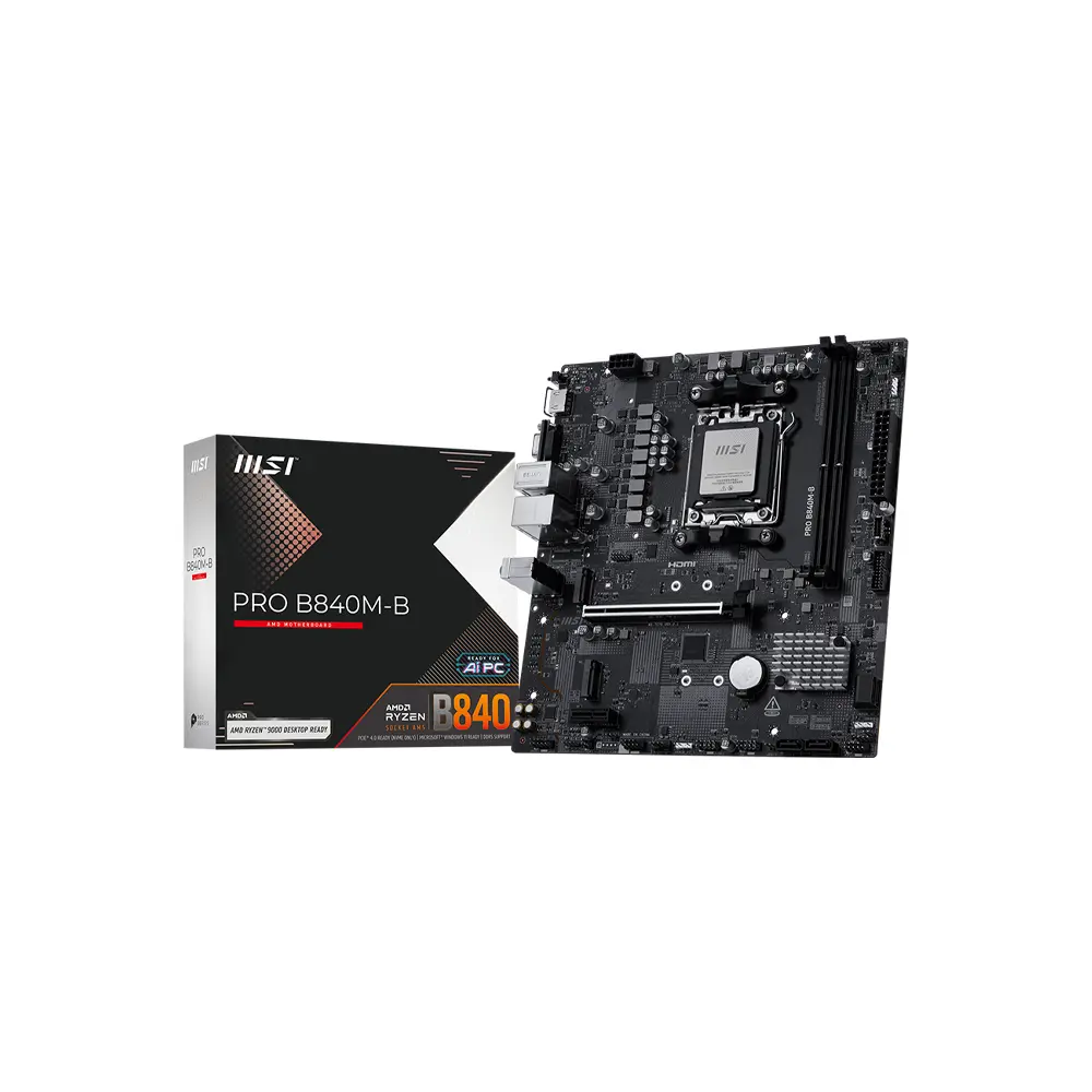 MSI PRO B840M-B, AMD B840, Socket AM5, DDR5 8000+ MHz (OC), 2.5G LAN, PCIe 4.0 - AMD Motherboard