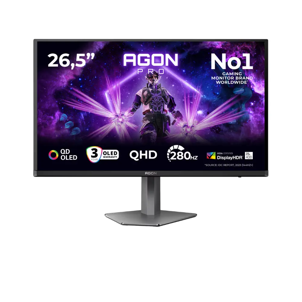 AOC AGON PRO AG276QZD2 26.5" QHD (2560x1440), QD-OLED, 280Hz, 0.03ms, Adaptive Sync, DisplayHDR True Black 400 - Black Gaming Monitor