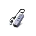 Unitek 4-in-1 Ethernet Hub USB-C Port, 1000Mbps Network Adapter, 3 USB 3.0 ports, Plug and Play - Ethernet Hub