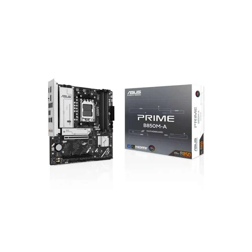 Asus Prime B850M-A, AMD B850 Chipset, Socket AM5, max. 256GB, DDR5 Supports up to 8000+MT/s (OC), 1 x PCIe 5.0 x16 slot, 1 x Realtek 2.5Gb Ethernet - AMD Motherboard