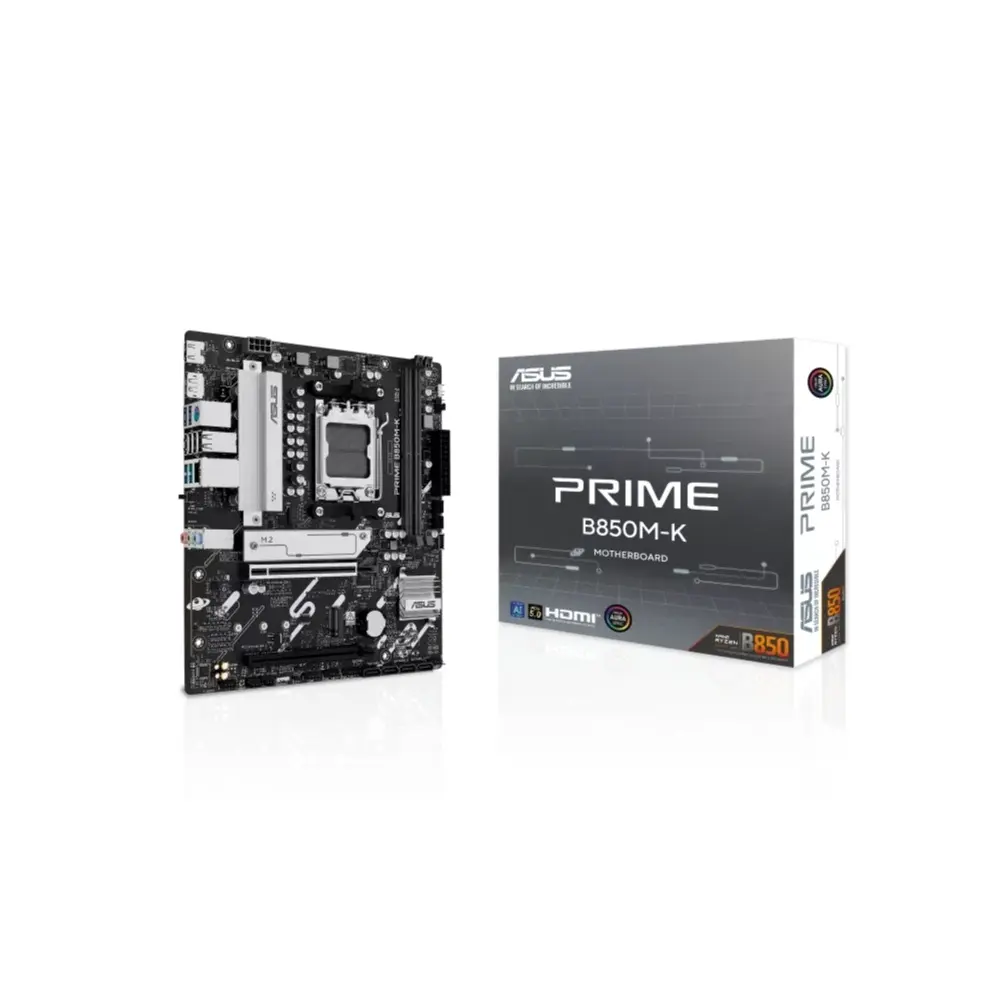 Asus Prime B850M-K, AMD B850 Chipset, max. 128GB, DDR5 Supports up to 8200+MT/s(OC), 1 x PCIe 5.0 x16 slot, PCIe 5.0 x4 mode - AMD Motherboard