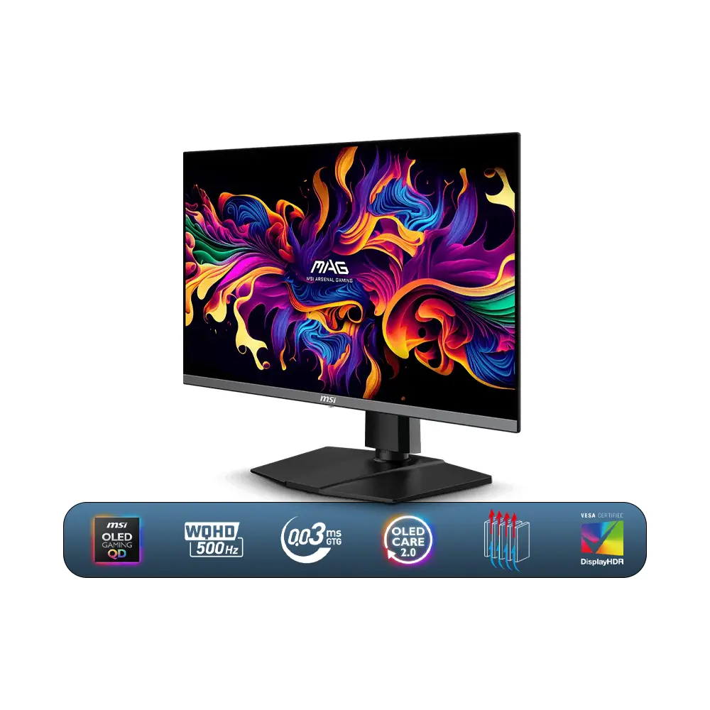 MSI MAG 26,5"(27") 272QP X50 QD-OLED WQHD(2560x1440) 500Hz, 0.03ms (GtG) DisplayHDR True Black 500 OLED Care - Black Gaming Monitor