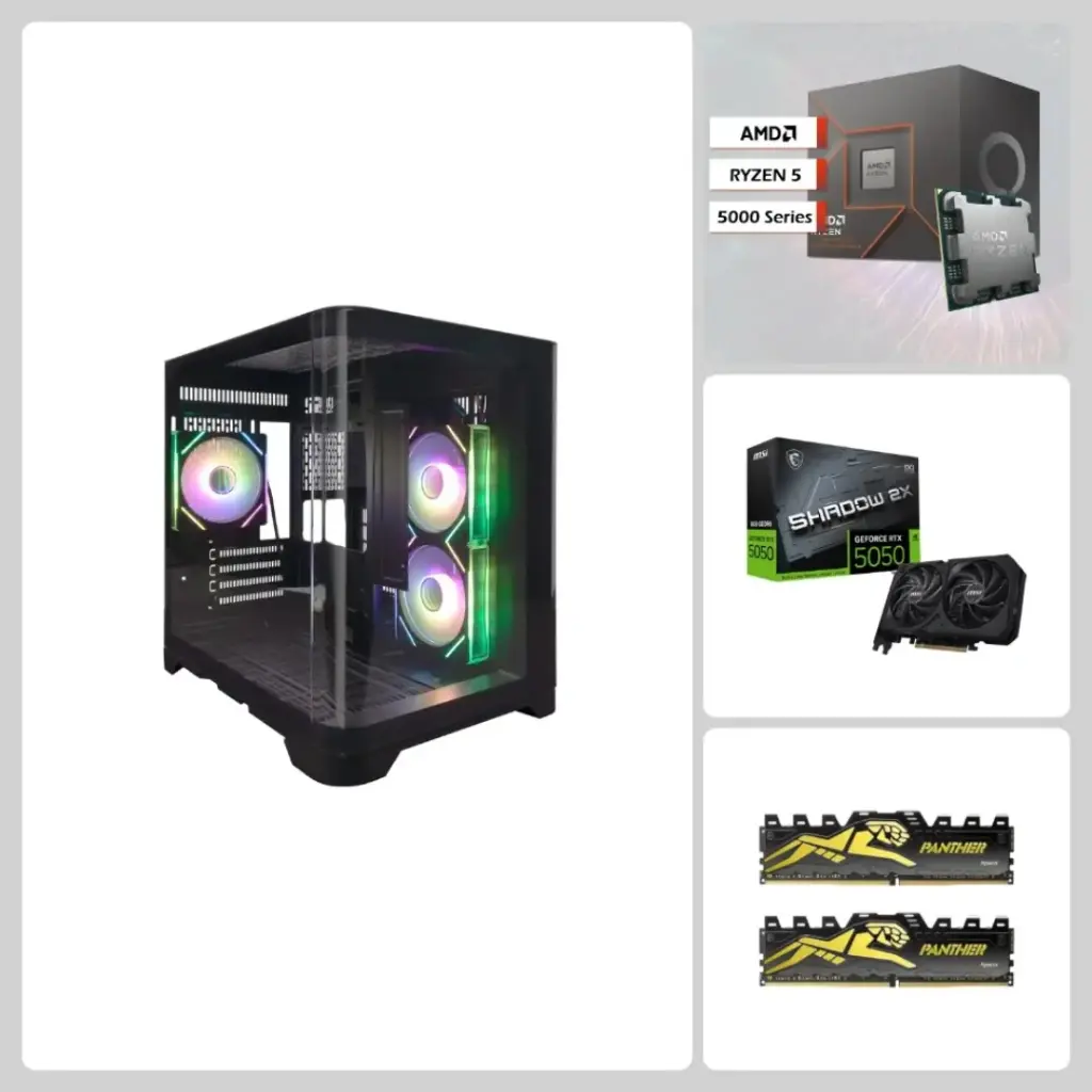 Aether BLACK Edition, RTX 5050, Ryzen 5-5500 16GB/32GB DDR4 RAM, 512GB/1TB SSD 1stPlayer UV5 Case - Entry Gaming PC