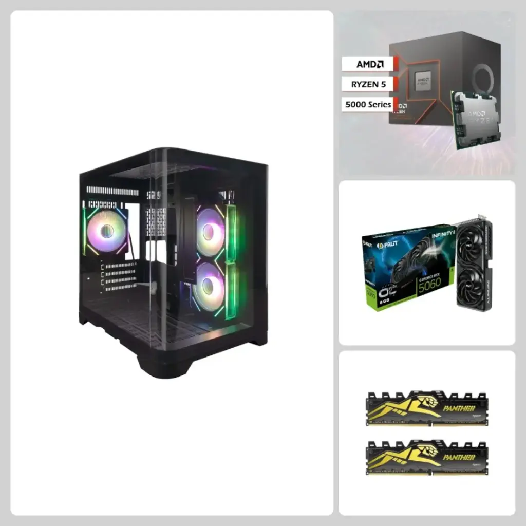 Aura BLACK Edition RTX 5060 Ryzen 5-5500 16GB/32GB DDR4 RAM, 512GB/1TB SSD, 1stPlayer UV5 Case - Entry+ Gaming PC