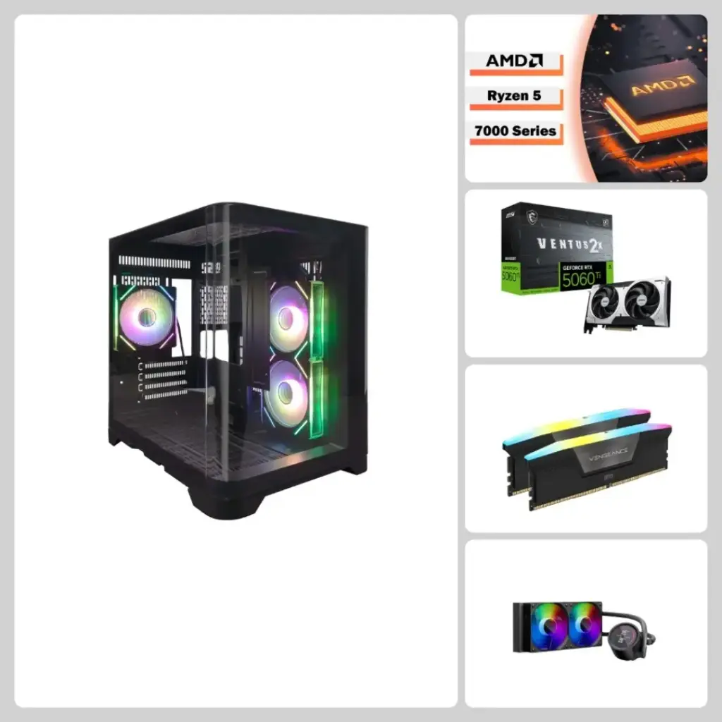 Nike BLACK Edition Pro, RTX 5060 Ti 8GB, Ryzen 5 Series, 16GB/32GB DDR5 RAM, 1TB/2TB SSD, 1stPlayer UV5 (UView 5) Case - Mid-Tier+ Gaming PC