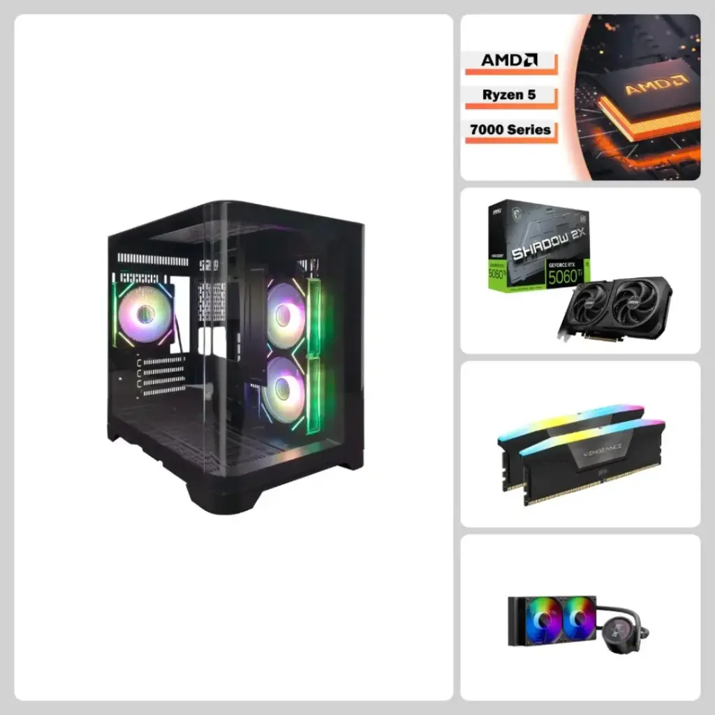 Nike BLACK Edition Pro, RTX 5060 Ti 16GB, Ryzen 5 Series, 32GB DDR5 RAM, 1TB/2TB SSD, 1stPlayer UV5 (UView 5) Case - Mid-Tier+ Gaming PC