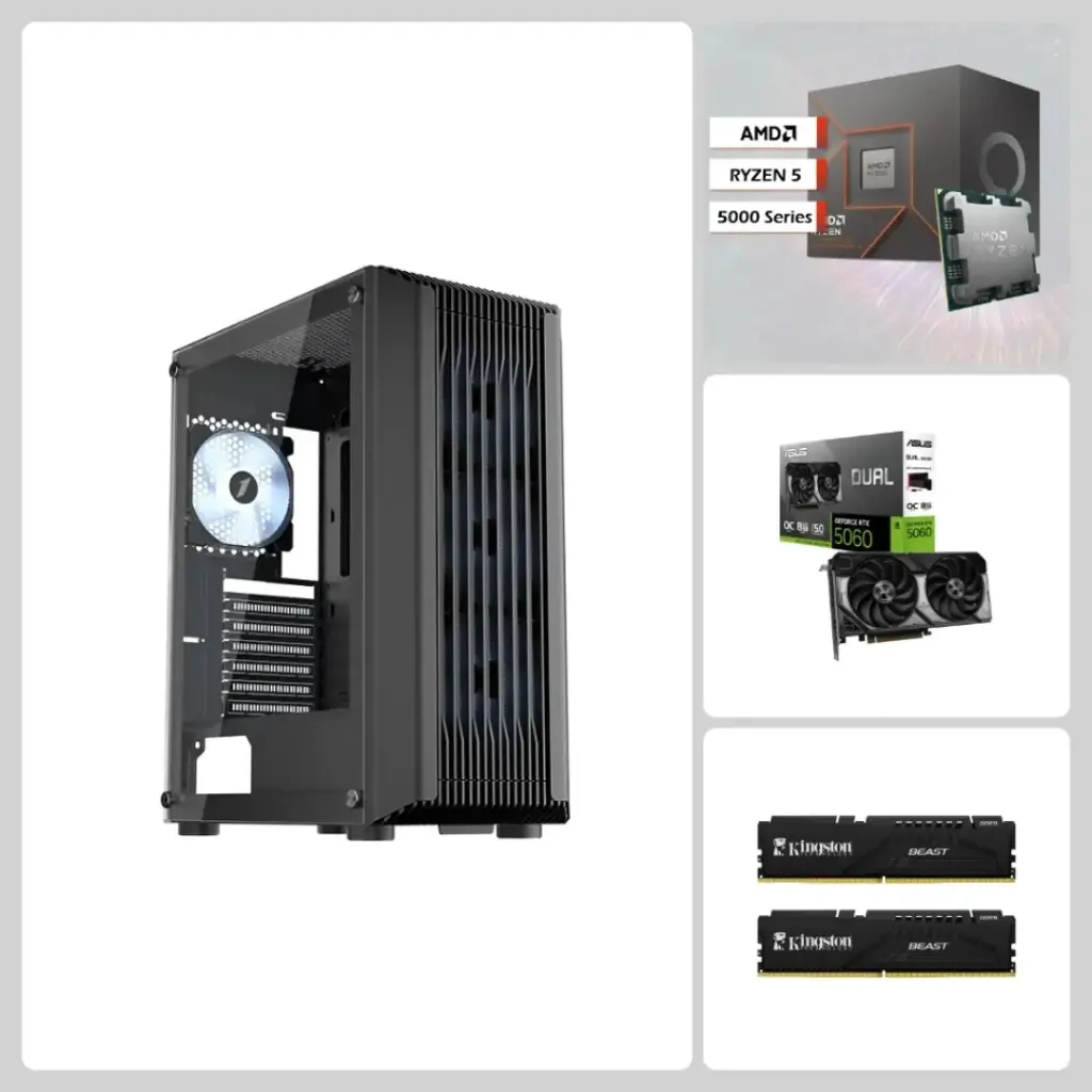 Aura BLACK Edition Pro Lite, RTX 5060, Ryzen 5 Series, 16GB/32GB DDR5 RAM, 500GB/1TB SSD, 1stPlayer H6 Case - Mid-Tier Gaming PC