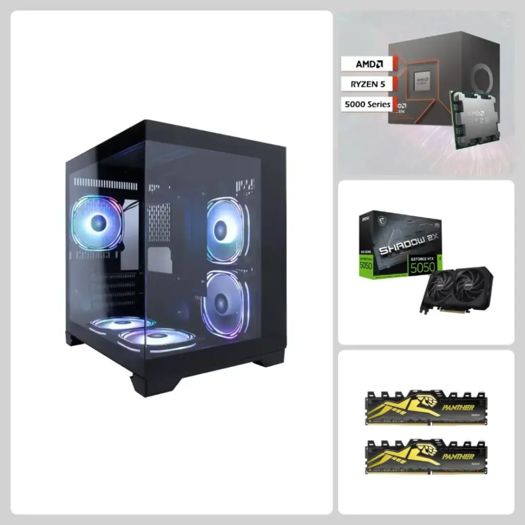 Aether Black Edition Lite Glass, RTX 5050, Ryzen 5-5500 16GB/32GB DDR4 RAM, 512GB/1TB SSD 1stPlayer MV5-TP Case - Entry Gaming PC