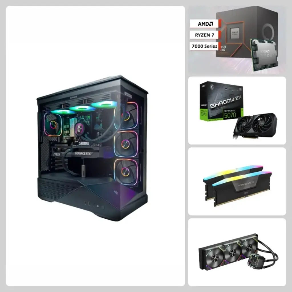 Bia BLACK Edition Pro Extreme, RTX 5070, Ryzen 7-7800X3D, 32GB DDR5 RAM, 1TB/2TB SSD, 1stPlayer GM7 Case - High Gaming PC