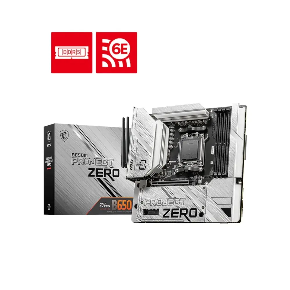 MSI B650M Project Zero, AM5 DDR5 7600Mhz(OC) HDMI DP M.2 USB3.2 2.5G LAN WI-FI 6E mATX - AMD Motherboard