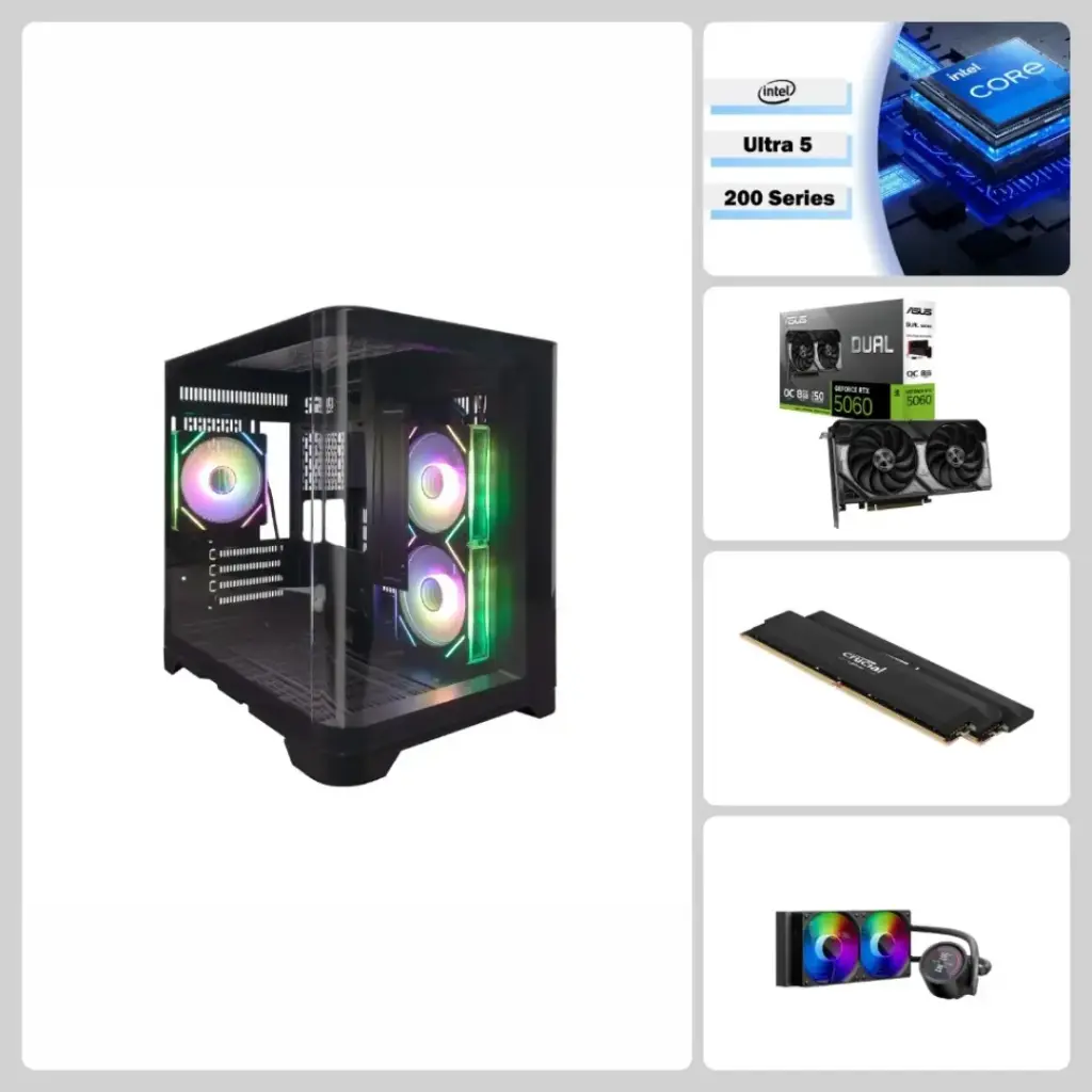 Aura Black Edition Pro, RTX 5060 8GB, Ultra 5 225F, 16GB DDR5 RAM, 500GB SSD, 1stPlayer UV5 Case - Mid-Tier Gaming PC