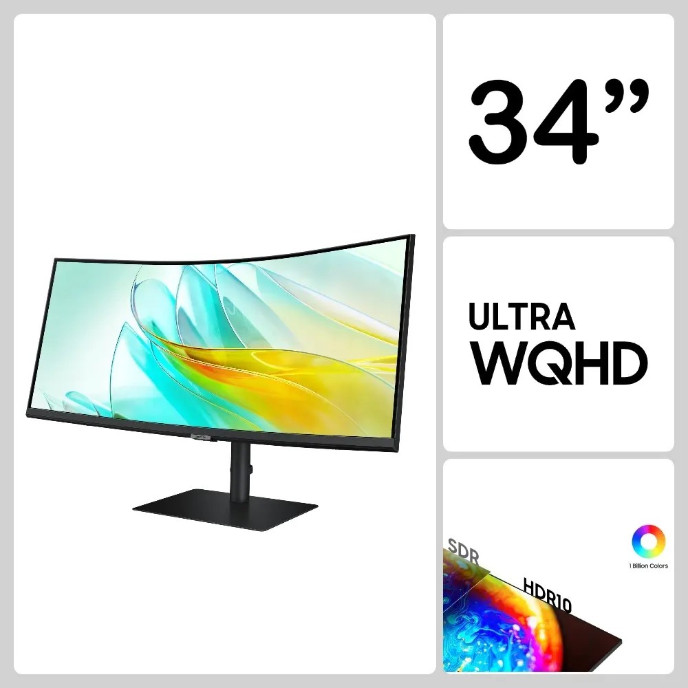 Samsung ViewFinity 34" S6 S65UC UWQHD(3440x1440) 100Hz, 5ms, HDR10, USB-C, Black Premium Office Curved Monitor