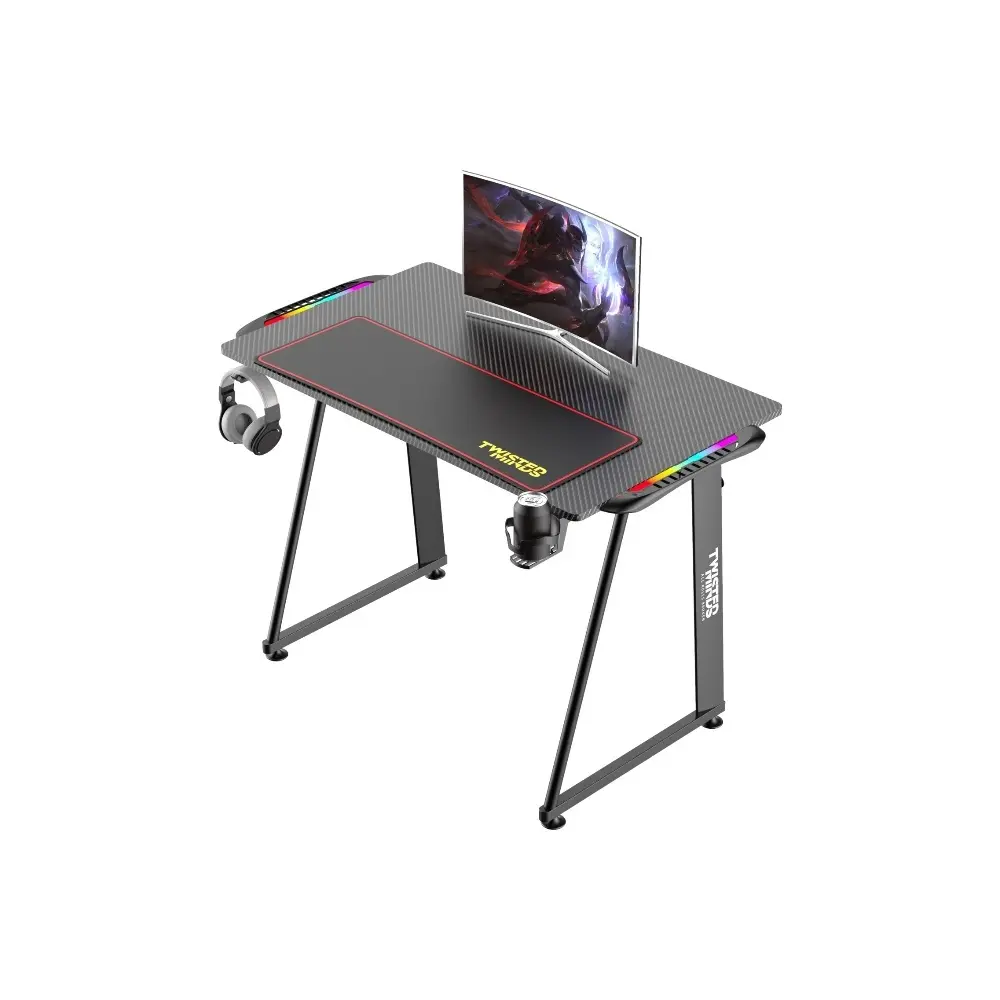 Twisted Minds A Design Carbon Fiber RGB Black Gaming Desk - 100x60x75(LxWxH)
