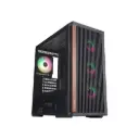 1stPlayer WD5 Middle Tower Dark Wood Black Gaming ATX Case (Support 10 Fans)